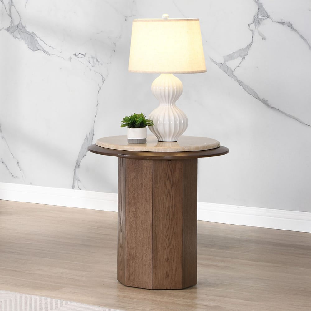 ACME Furniture - Kasha - End Table - Travertine Top & Walnut  - LV03326 view 3
