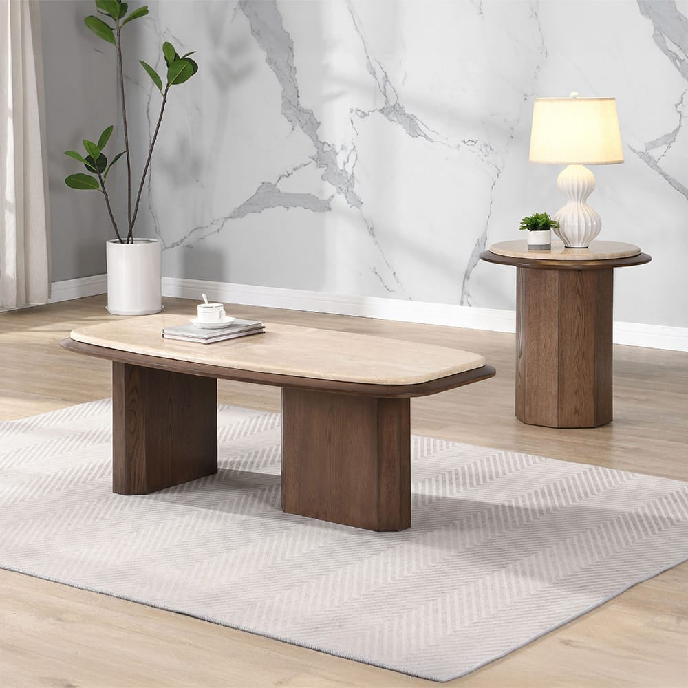 ACME Furniture - Kasha - End Table - Travertine Top & Walnut  - LV03326 view 4