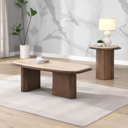 ACME Furniture - Kasha - End Table - Travertine Top & Walnut  - LV03326 view 4