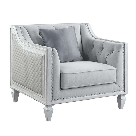 ACME Furniture - Katia Chair w/Pillow - Light Gray Linen & Weathered White - LV01051 veiw 1