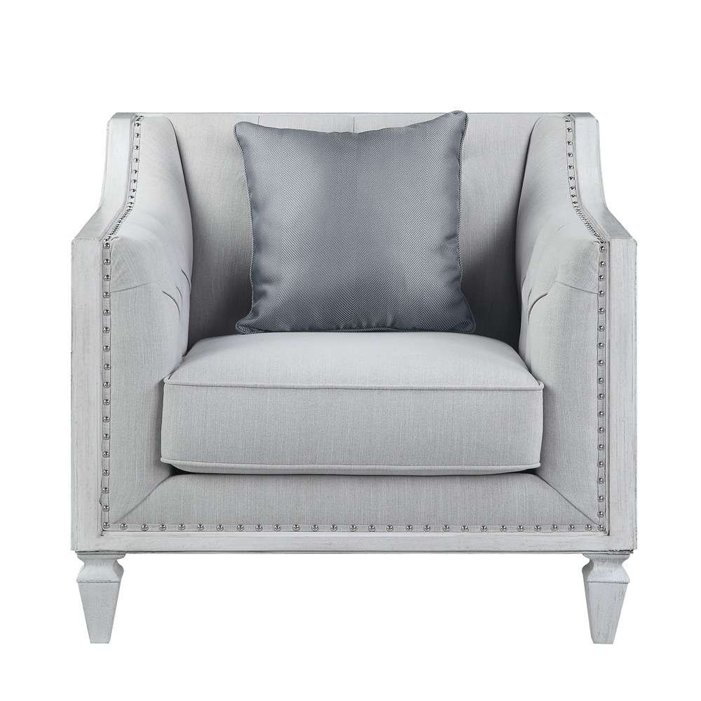 ACME Furniture - Katia Chair w/Pillow - Light Gray Linen & Weathered White - LV01051 veiw 2