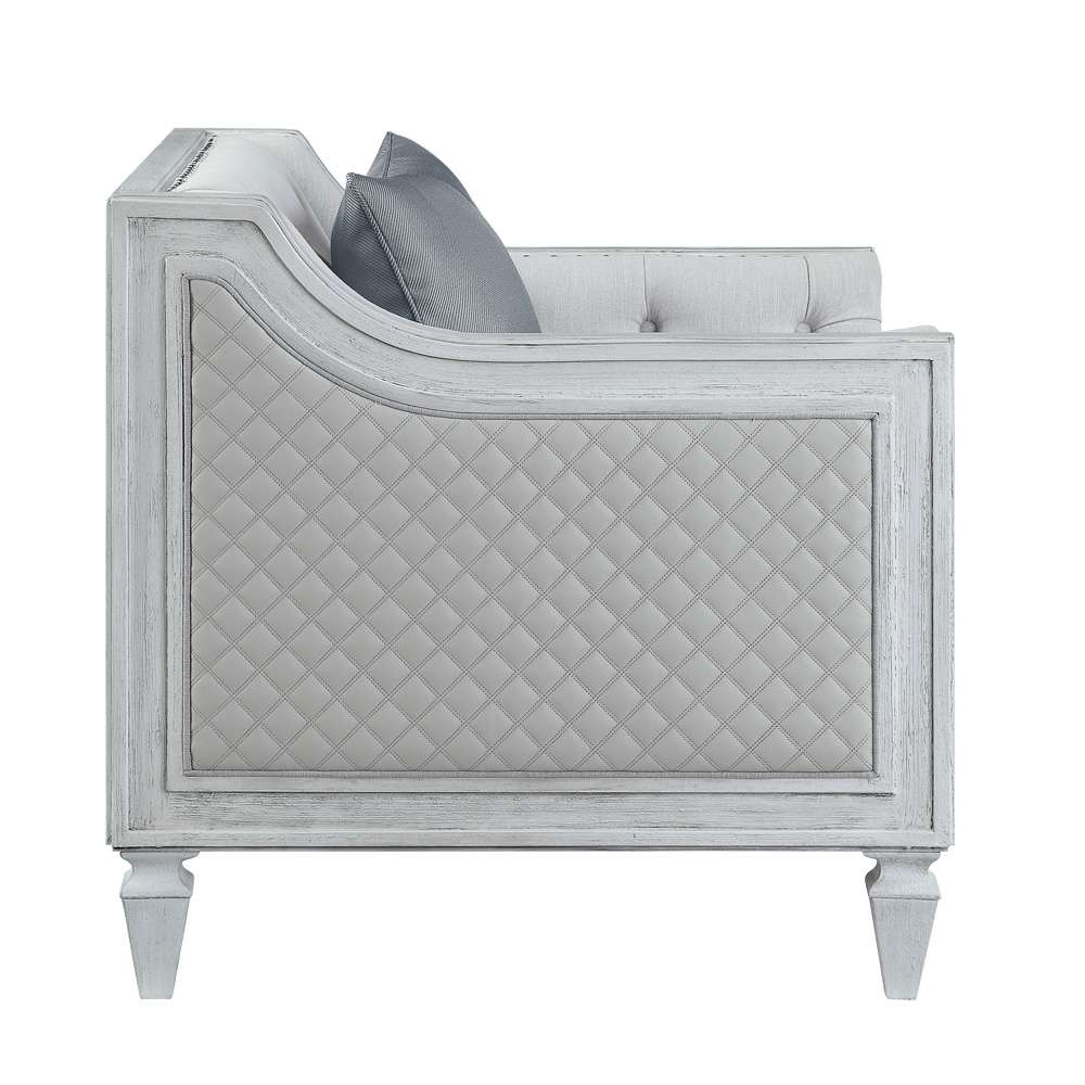 ACME Furniture - Katia Chair w/Pillow - Light Gray Linen & Weathered White - LV01051 veiw 3