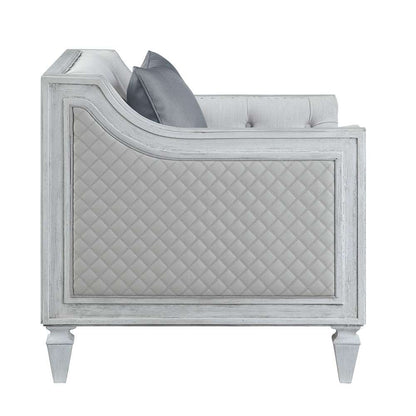 ACME Furniture - Katia Chair w/Pillow - Light Gray Linen & Weathered White - LV01051 veiw 3