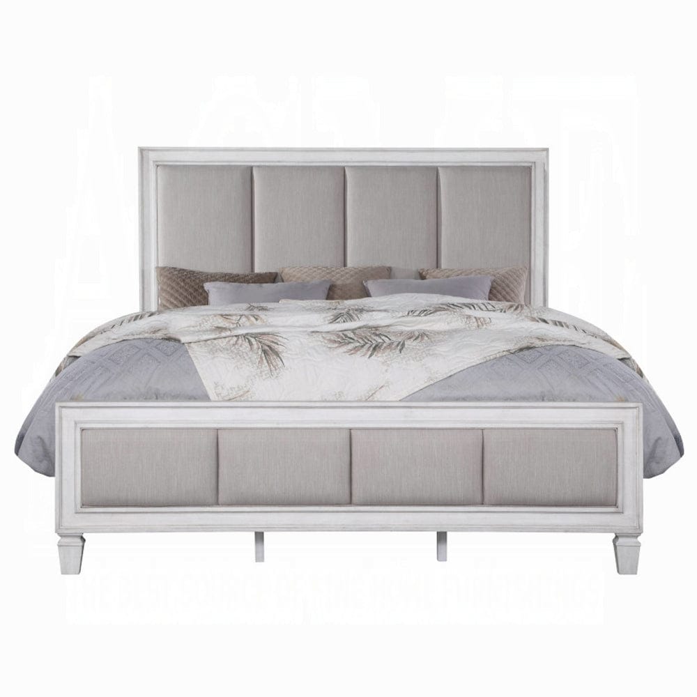 ACME Furniture - Katia Eastern King Bed - Light Gray Linen - Rustic Gray & Weathered White - BD00659EK view 2