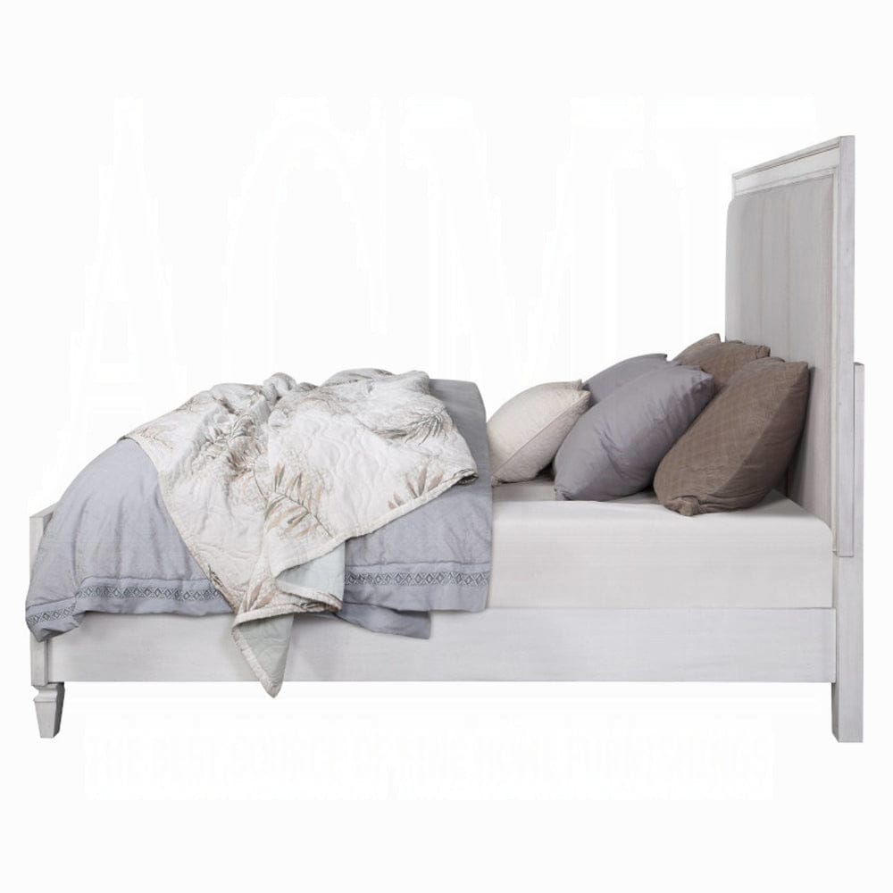ACME Furniture - Katia Eastern King Bed - Light Gray Linen - Rustic Gray & Weathered White - BD00659EK view 3