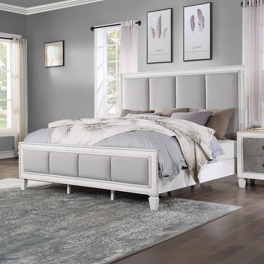 ACME Furniture - Katia Eastern King Bed - Light Gray Linen - Rustic Gray & Weathered White - BD00659EK view 6