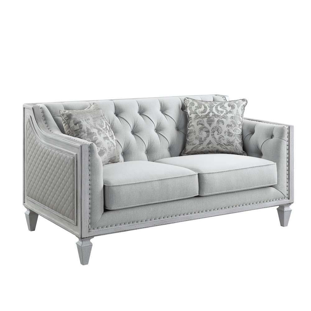 ACME Furniture - Katia Loveseat w/2 Pillows - Light Gray Linen & Weathered White - LV01050 view 1