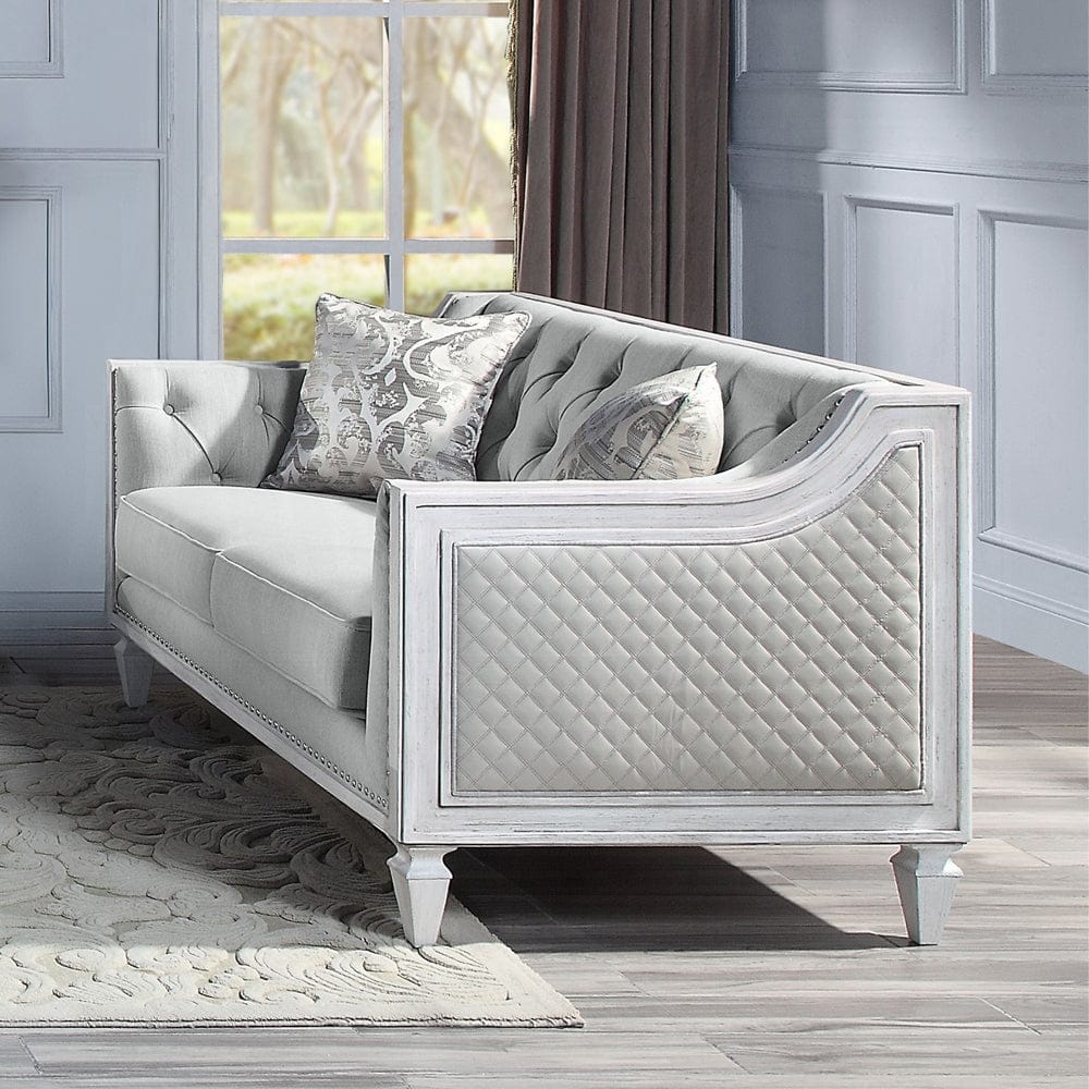 ACME Furniture - Katia Loveseat w/2 Pillows - Light Gray Linen & Weathered White - LV01050 view 5