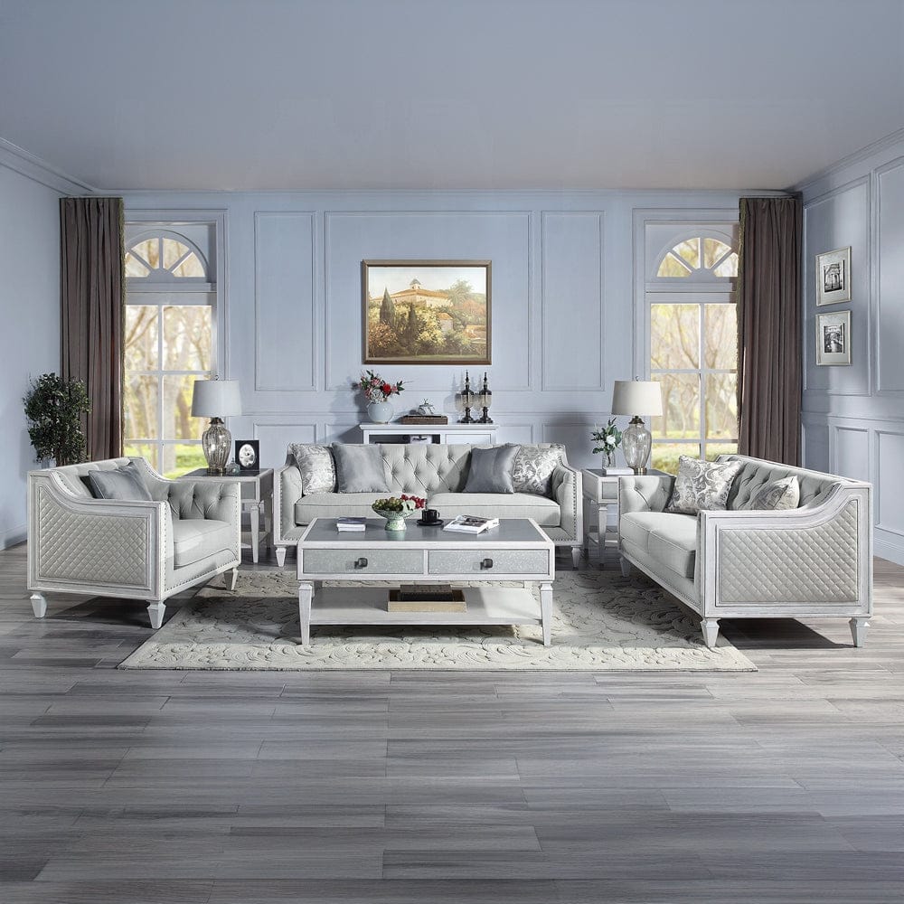 ACME Furniture - Katia Loveseat w/2 Pillows - Light Gray Linen & Weathered White - LV01050 view 6