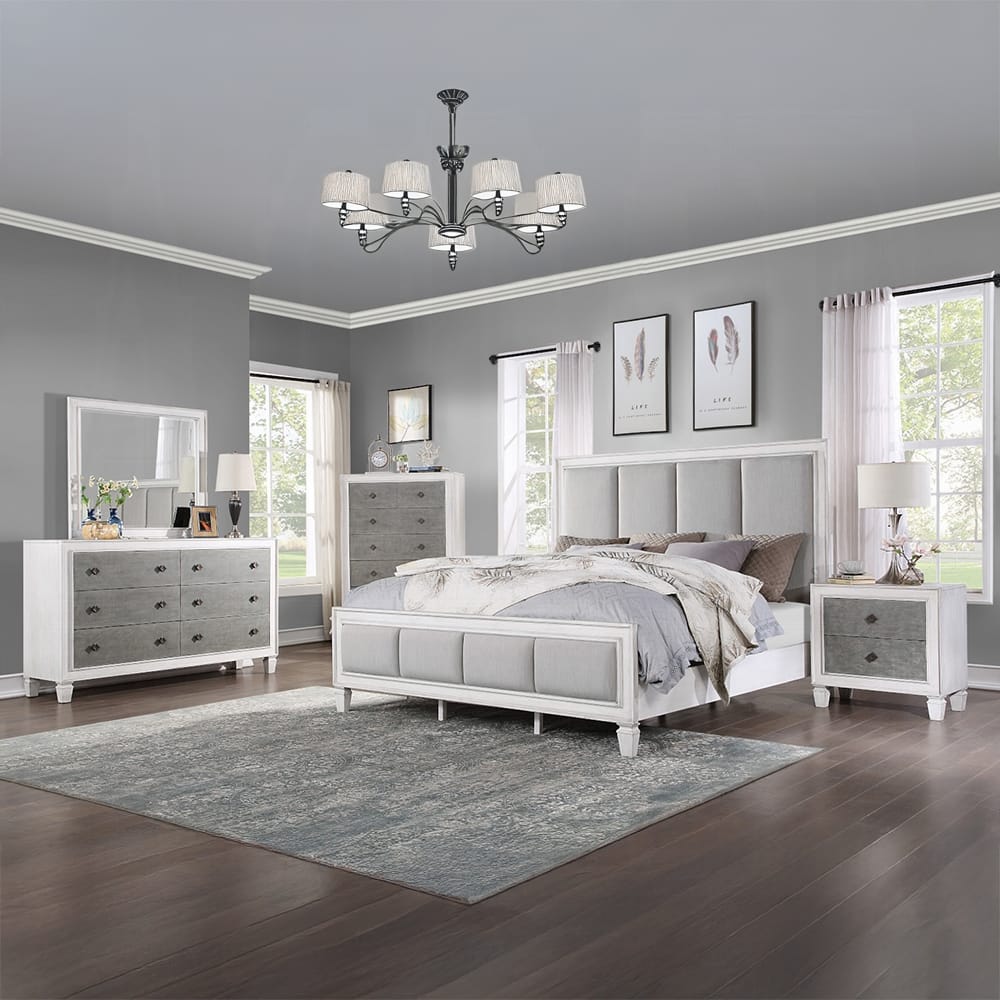 ACME Furniture - Katia Queen Bed - Light Gray Linen - Rustic Gray & Weathered White - BD00660Q view 6