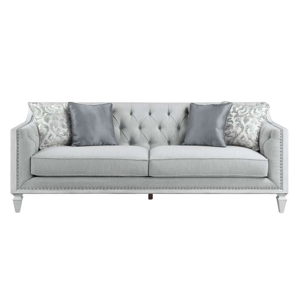 ACME Furniture - Katia Sofa w/4 Pillows - Light Gray Linen & Weathered White - LV01049 veiw 2