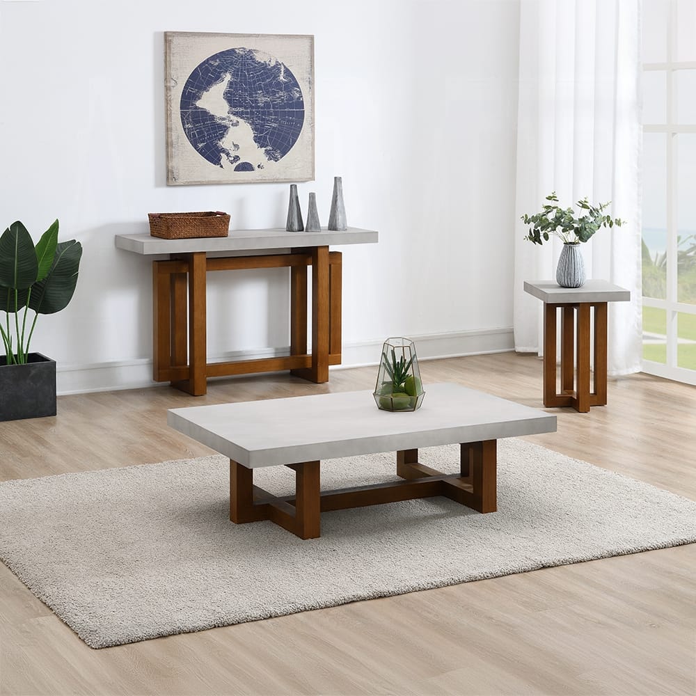 ACME Furniture - Keven Sofa Table - Faux Concrete Top & Walnut Finish - LV03017 view 5