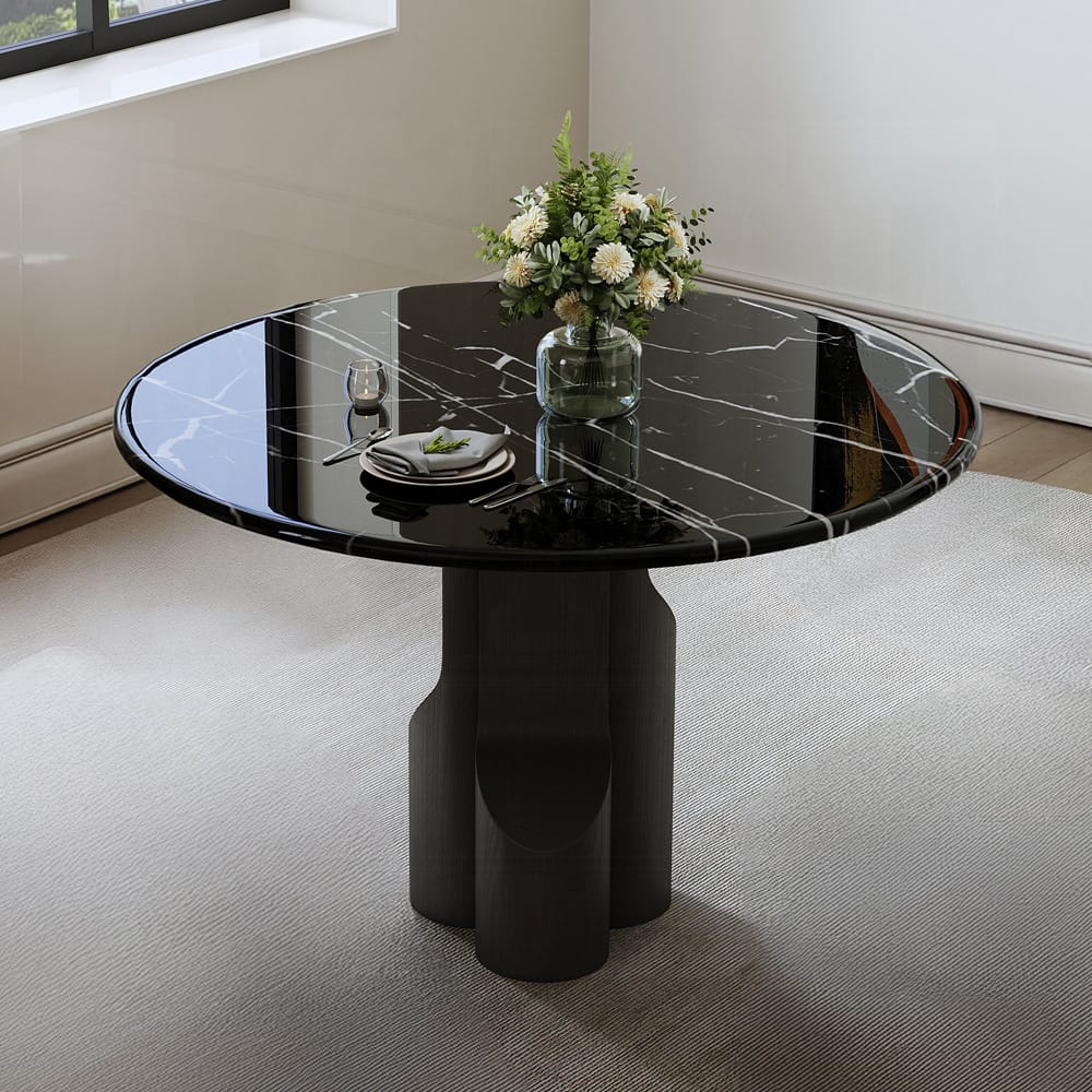 ACME Furniture - Kinton - Round Dining Table w/Natural Marble Top - Natural Marble Top &  Black Mercana - DN04795 view 4