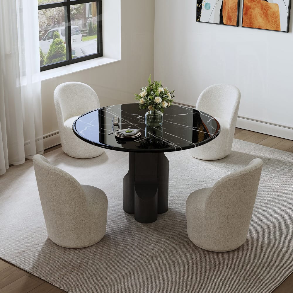 ACME Furniture - Kinton - Round Dining Table w/Natural Marble Top - Natural Marble Top &  Black Mercana - DN04795 view 5