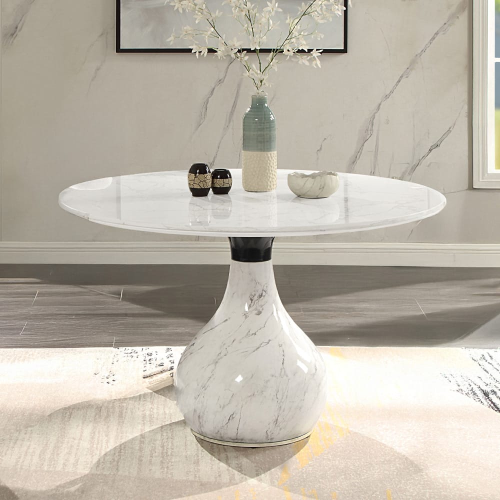 ACME Furniture - Koen - Round Dining Table - Engineering Marble Top, White & Black  - DN04055 view 4