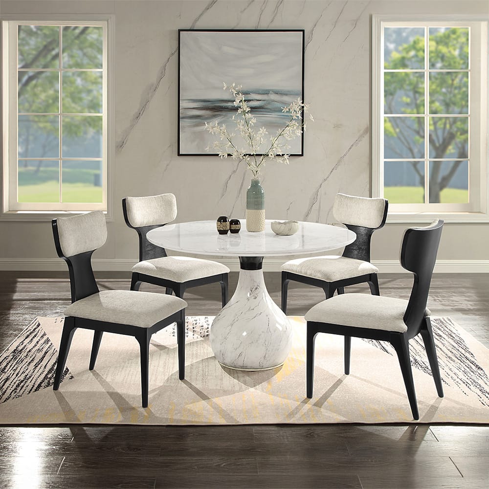 ACME Furniture - Koen - Round Dining Table - Engineering Marble Top, White & Black  - DN04055 view 6