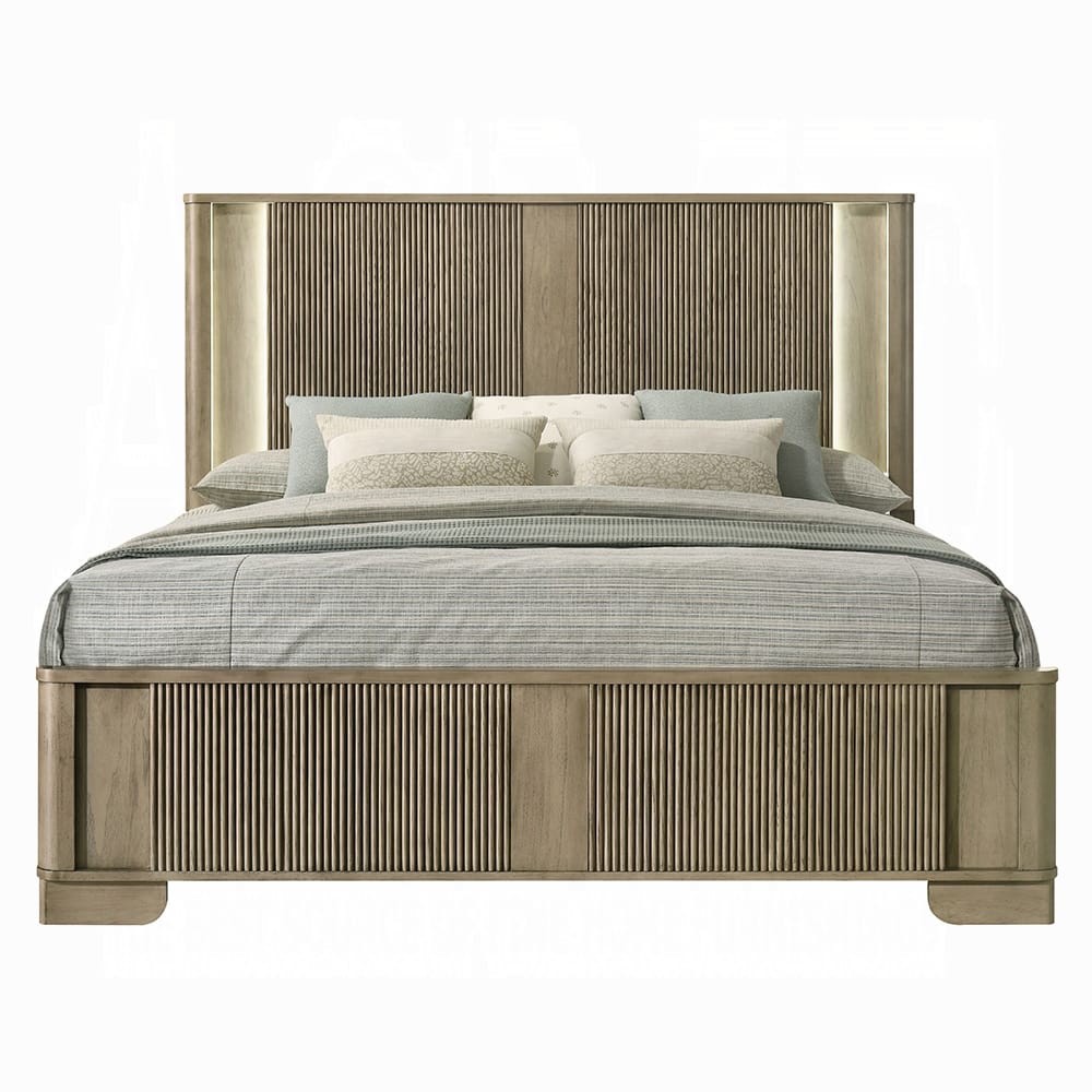 ACME Furniture - Lakkari - Eastern King Bed w/LED - Antique Oak - BD04871EK view 5