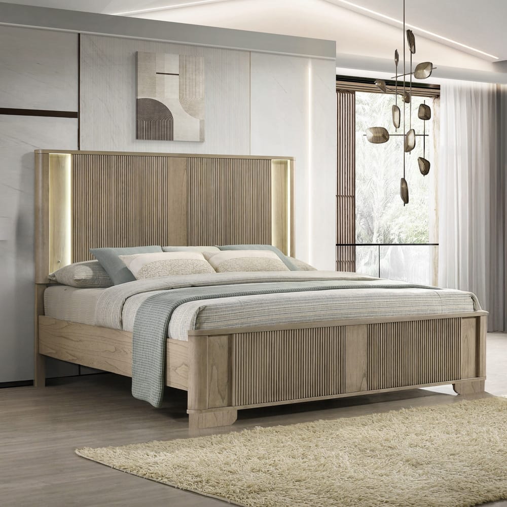 ACME Furniture - Lakkari - Eastern King Bed w/LED - Antique Oak - BD04871EK view 6