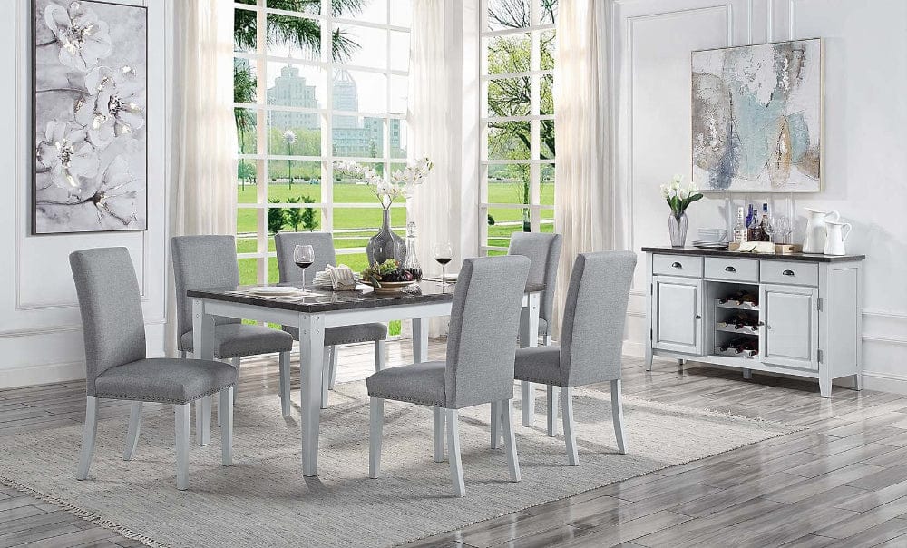 ACME Furniture - Lanton Dining Table - Natural Marble & Antique White - DN01451 view 4