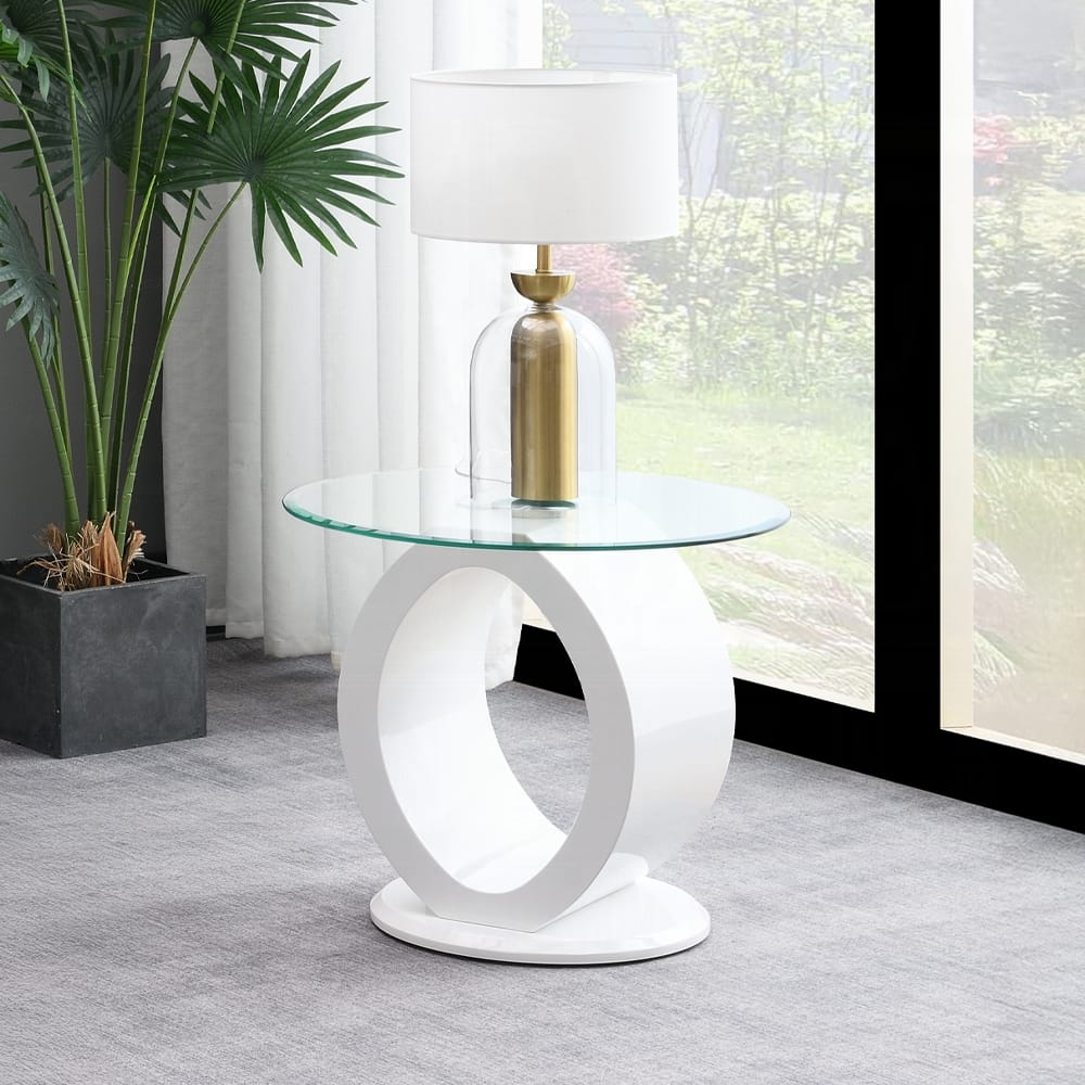 ACME Furniture - Larry End Table - Glass Top, White High Gloss Finish - LV03186 view 3