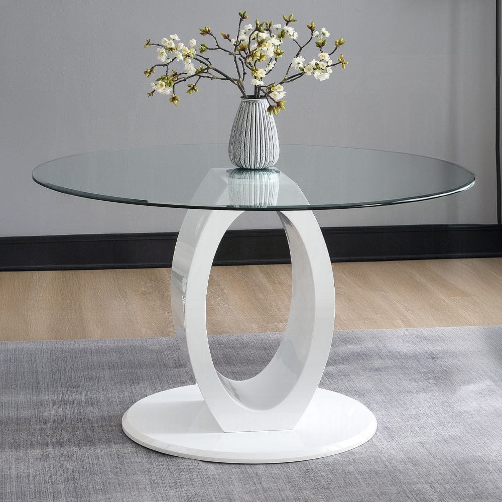 ACME Furniture - Larry Round Dining Table - Glass Top, White High Gloss Finish - DN03175 view 3