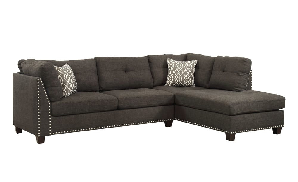 ACME Furniture - Laurissa - Sectional Sofa & Ottoman w/2 Pillows - Charcoal Linen - 54375 view 1