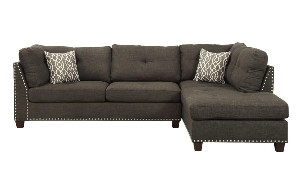 ACME Furniture - Laurissa - Sectional Sofa & Ottoman w/2 Pillows - Charcoal Linen - 54375 view 2