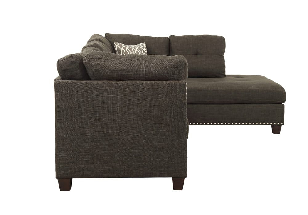 ACME Furniture - Laurissa - Sectional Sofa & Ottoman w/2 Pillows - Charcoal Linen - 54375 view 3