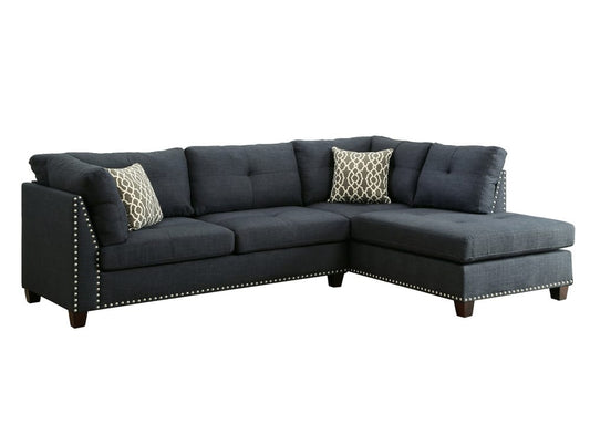 ACME Furniture - Laurissa - Sectional Sofa & Ottoman w/2 Pillows - Dark Blue Linen - 54365 view 1