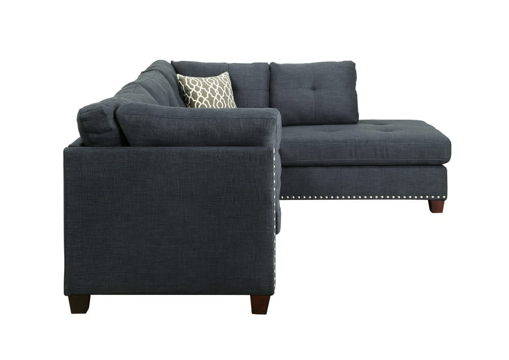 ACME Furniture - Laurissa - Sectional Sofa & Ottoman w/2 Pillows - Dark Blue Linen - 54365 view 2