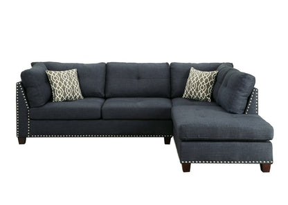 ACME Furniture - Laurissa - Sectional Sofa & Ottoman w/2 Pillows - Dark Blue Linen - 54365 view 4