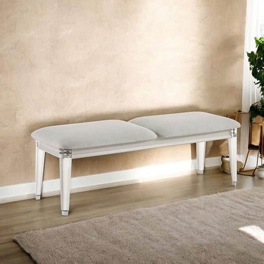 ACME Furniture - Laveda Bench - Light Gray Boucle & Pearl White Finish - BD03797 veiw 1