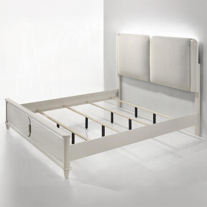 ACME Furniture - Laveda Eastern King Bed w/LED - Light Gray Boucle & Pearl White Finish - BD03791EK view 2
