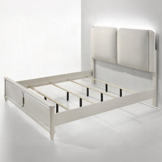 ACME Furniture - Laveda Eastern King Bed w/LED - Light Gray Boucle & Pearl White Finish - BD03791EK view 2