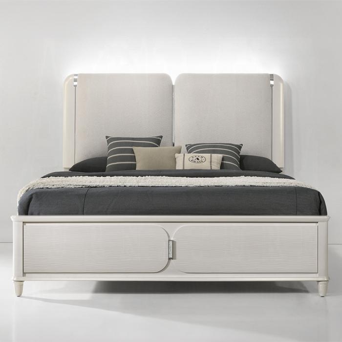 ACME Furniture - Laveda Eastern King Bed w/LED - Light Gray Boucle & Pearl White Finish - BD03791EK view 3