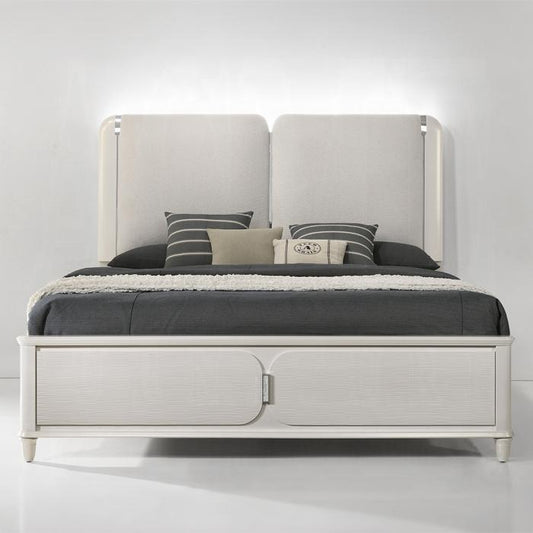 ACME Furniture - Laveda Eastern King Bed w/LED - Light Gray Boucle & Pearl White Finish - BD03791EK view 3