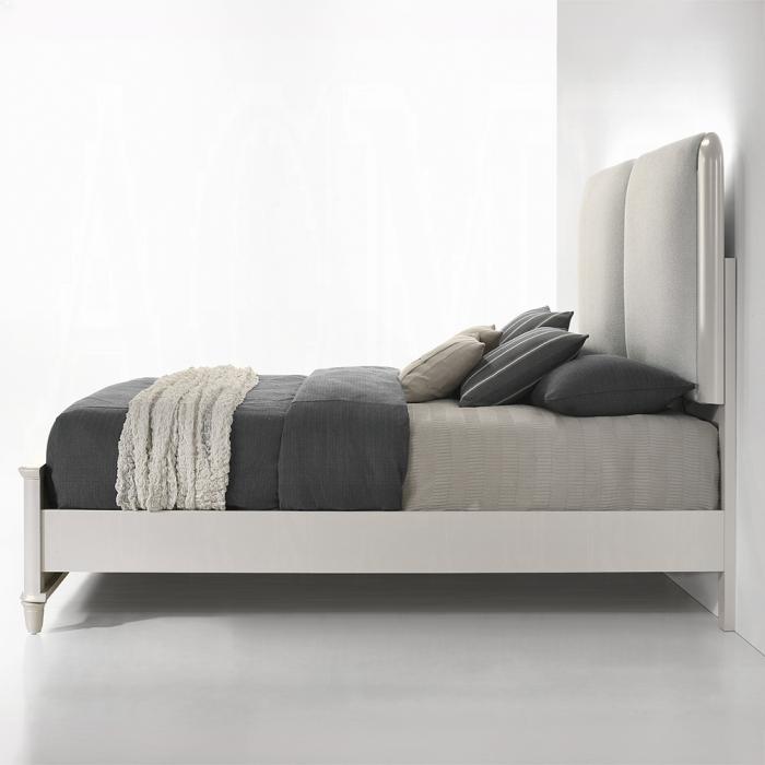 ACME Furniture - Laveda Eastern King Bed w/LED - Light Gray Boucle & Pearl White Finish - BD03791EK view 4