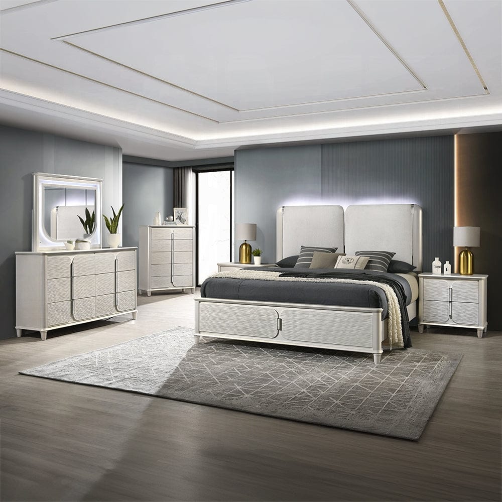 ACME Furniture - Laveda Eastern King Bed w/LED - Light Gray Boucle & Pearl White Finish - BD03791EK view 5