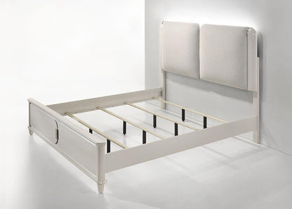 ACME Furniture - Laveda Queen Bed w/LED - Light Gray Boucle & Pearl White Finish - BD03792Q view 1
