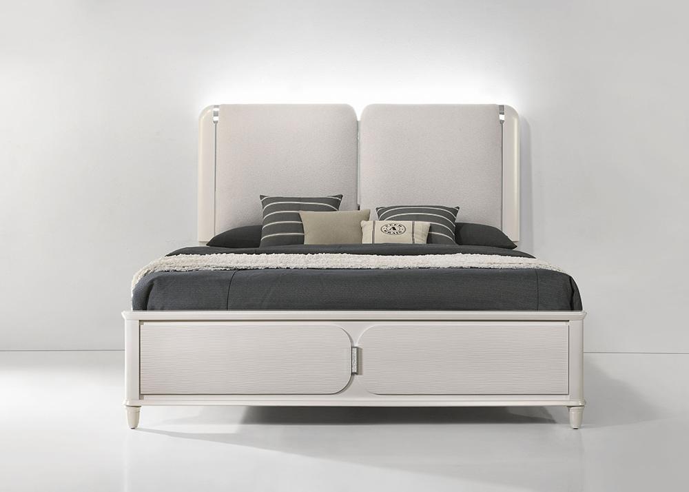 ACME Furniture - Laveda Queen Bed w/LED - Light Gray Boucle & Pearl White Finish - BD03792Q view 2