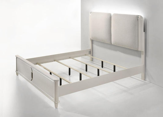 ACME Furniture - Laveda Queen Bed w/LED - Light Gray Boucle & Pearl White Finish - BD03792Q veiw 1