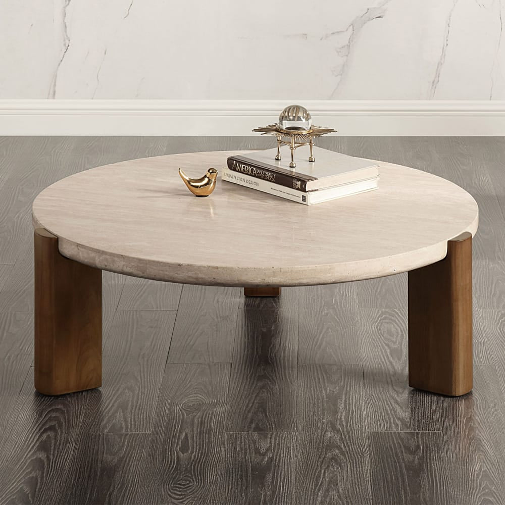 ACME Furniture - Leonardo - Coffee Table - Travertine Top & Dark Oak  - LV03665 view 4