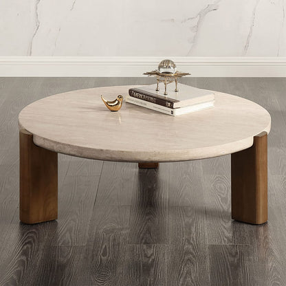 ACME Furniture - Leonardo - Coffee Table - Travertine Top & Dark Oak  - LV03665 view 4