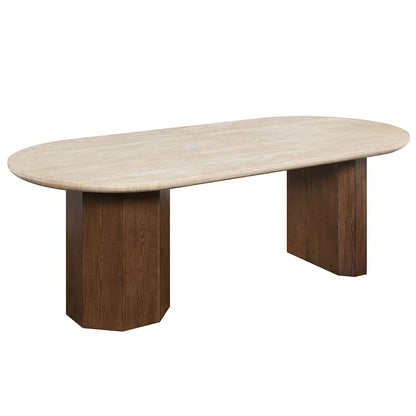 ACME Furniture - Leonardo - Dining Table - Travertine Top & Dark Oak  - DN04015 view 1