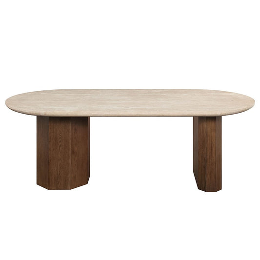 ACME Furniture - Leonardo - Dining Table - Travertine Top & Dark Oak  - DN04015 view 2