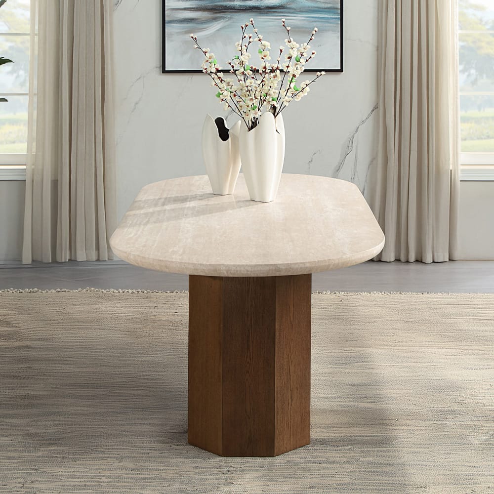 ACME Furniture - Leonardo - Dining Table - Travertine Top & Dark Oak  - DN04015 view 6