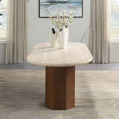 ACME Furniture - Leonardo - Dining Table - Travertine Top & Dark Oak  - DN04015 view 6