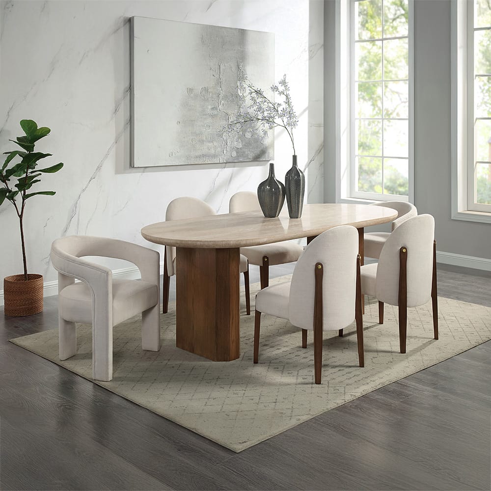 ACME Furniture - Leonardo - Dining Table - Travertine Top & Dark Oak  - DN04015 view 8
