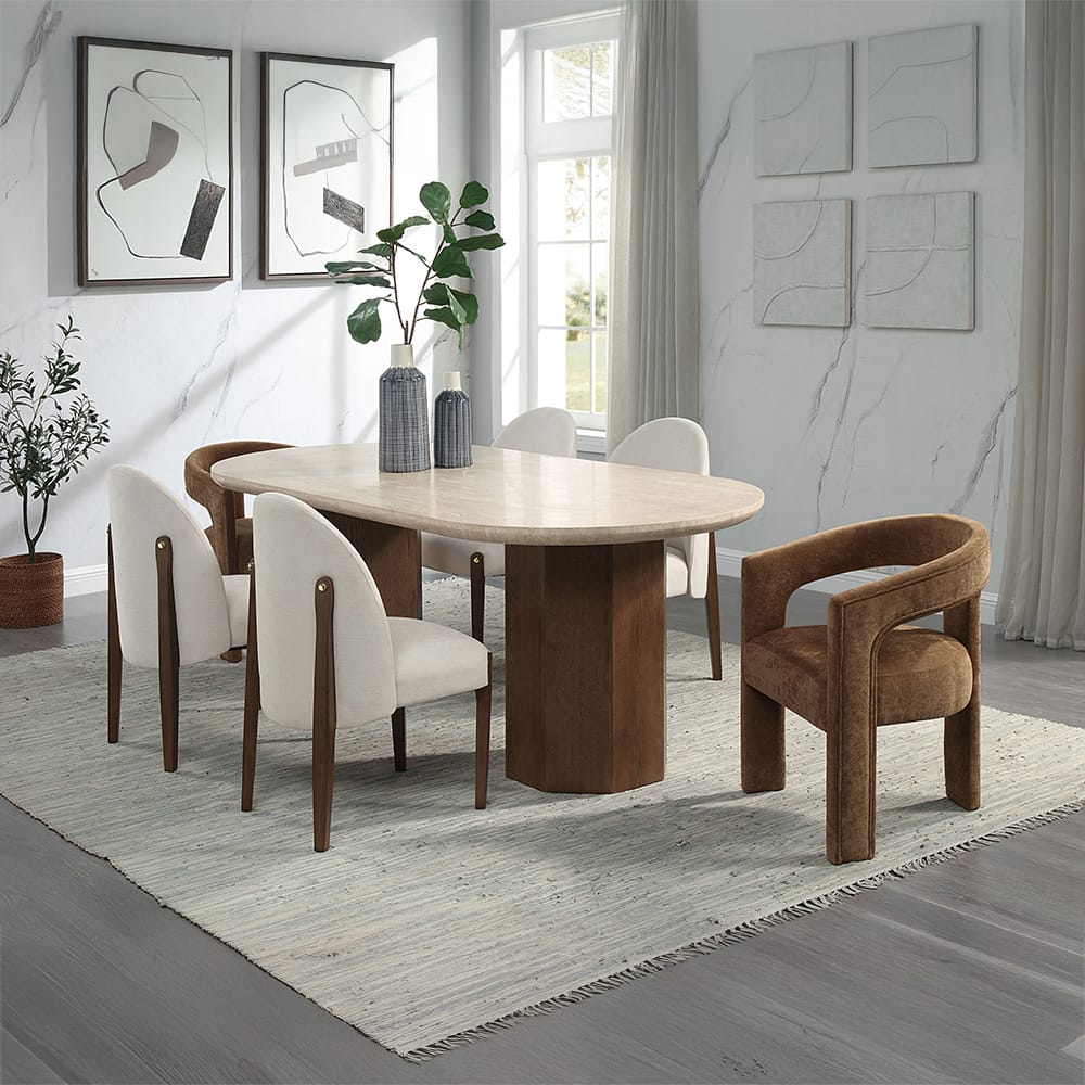 ACME Furniture - Leonardo - Dining Table - Travertine Top & Dark Oak  - DN04015 view 9