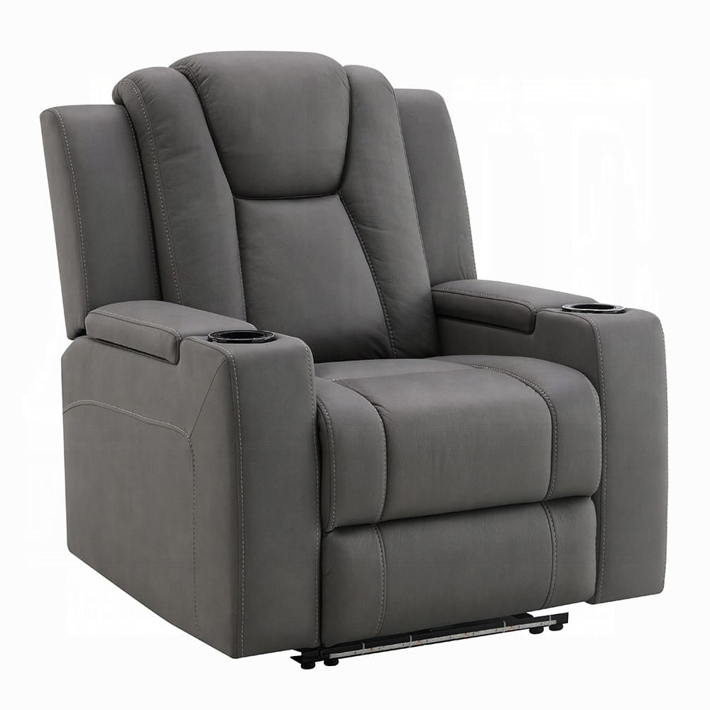 ACME Furniture - Leuco - Power Motion Recliner w/Cup Holder, Control, LED & Power Headrest - Gray Leather Aire - LV02834 view 1